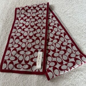 Coach Red & Shimmery Silver Scarf